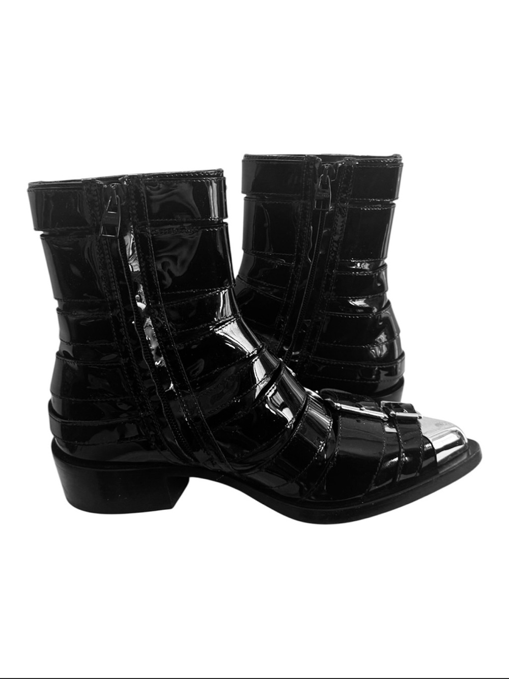 Alexander McQueen Strappy Punk Ankle Bootie in Black & Silver NWOB Size 37 US 7 - Picture 10 of 13